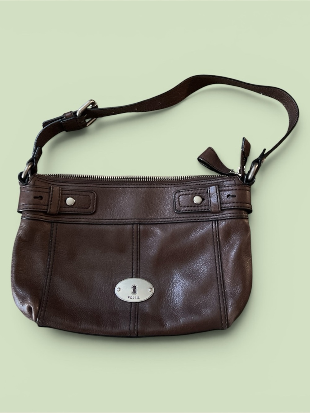 Fossil Dark Brown Leather Crossbody Bag with Silver Hardware